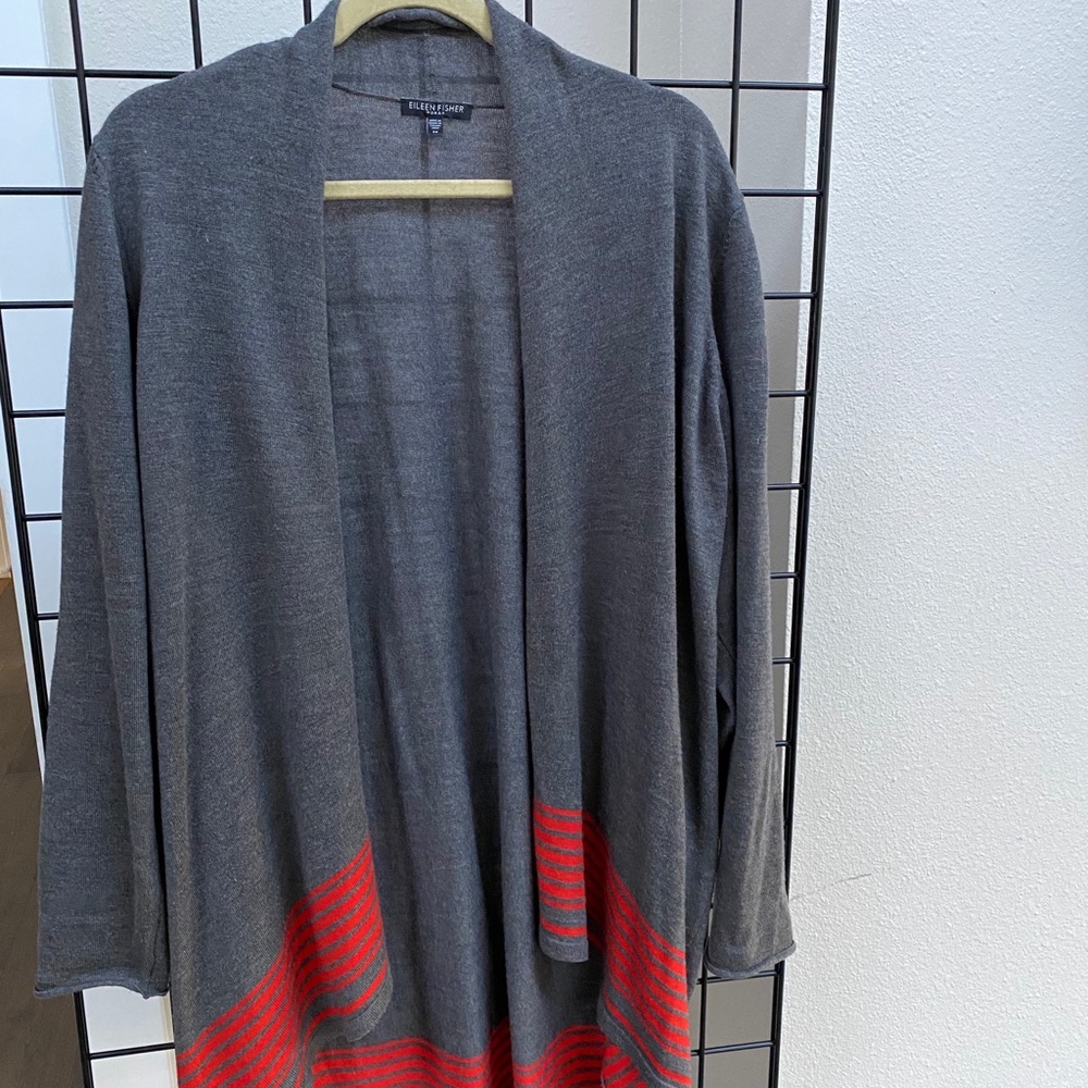 Grey sweater with orange trim